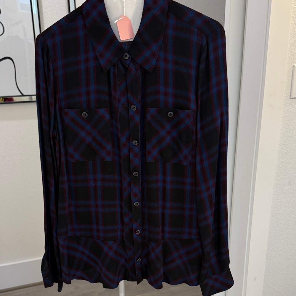 CAbi Women's Red and Black Plaid Button Down Shirt